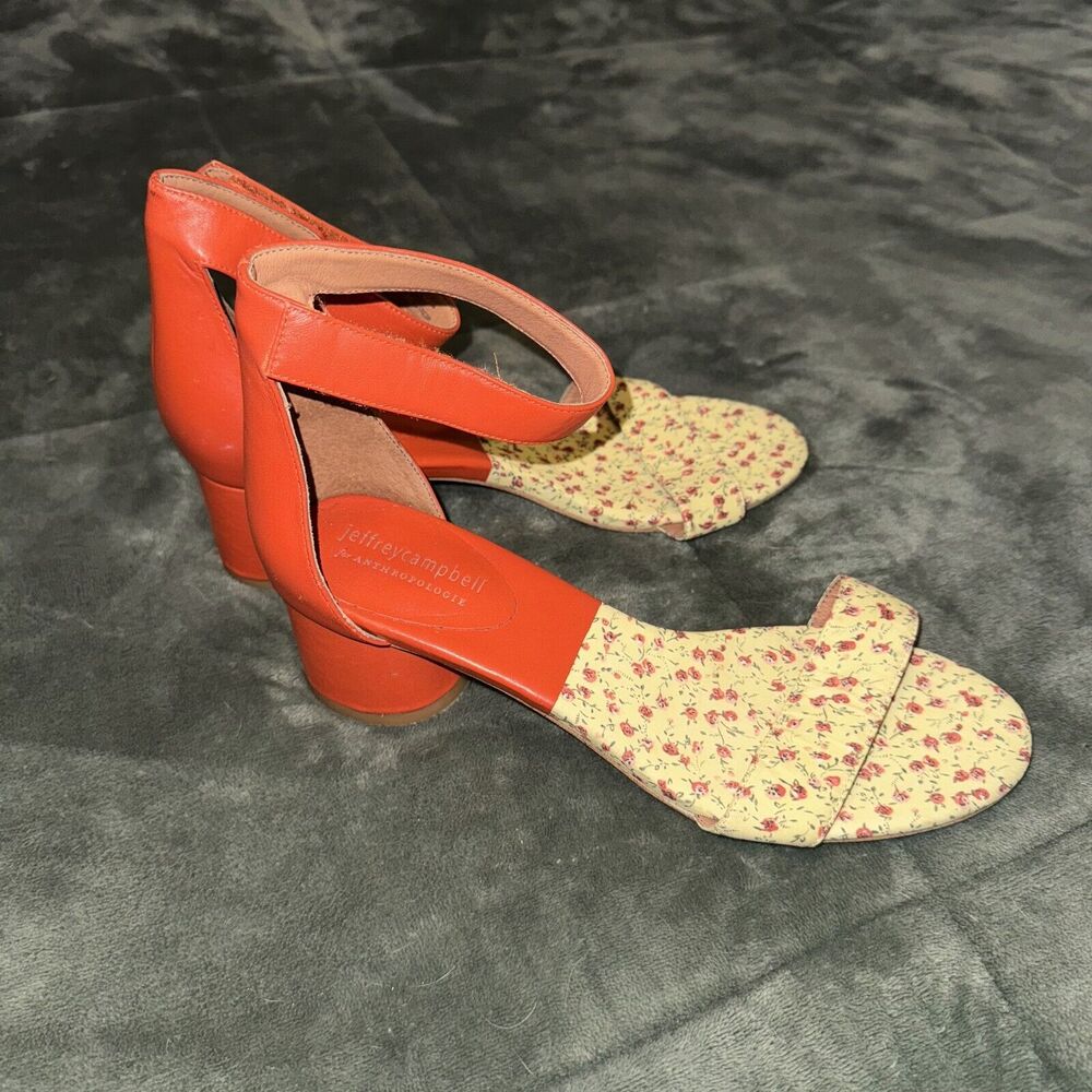 Jeffrey Campbell Anthropologie Madison W9.5 Yellow Orange Ankle Strap Block Heel